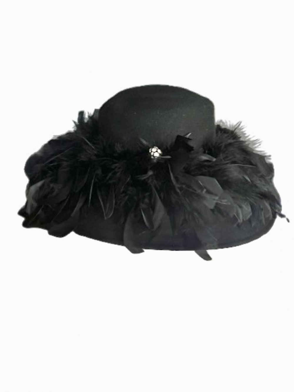 Vintage 100% Wool BETMAR Hat Feather Black Rhinestone Hat Pin 1950s 1960s
